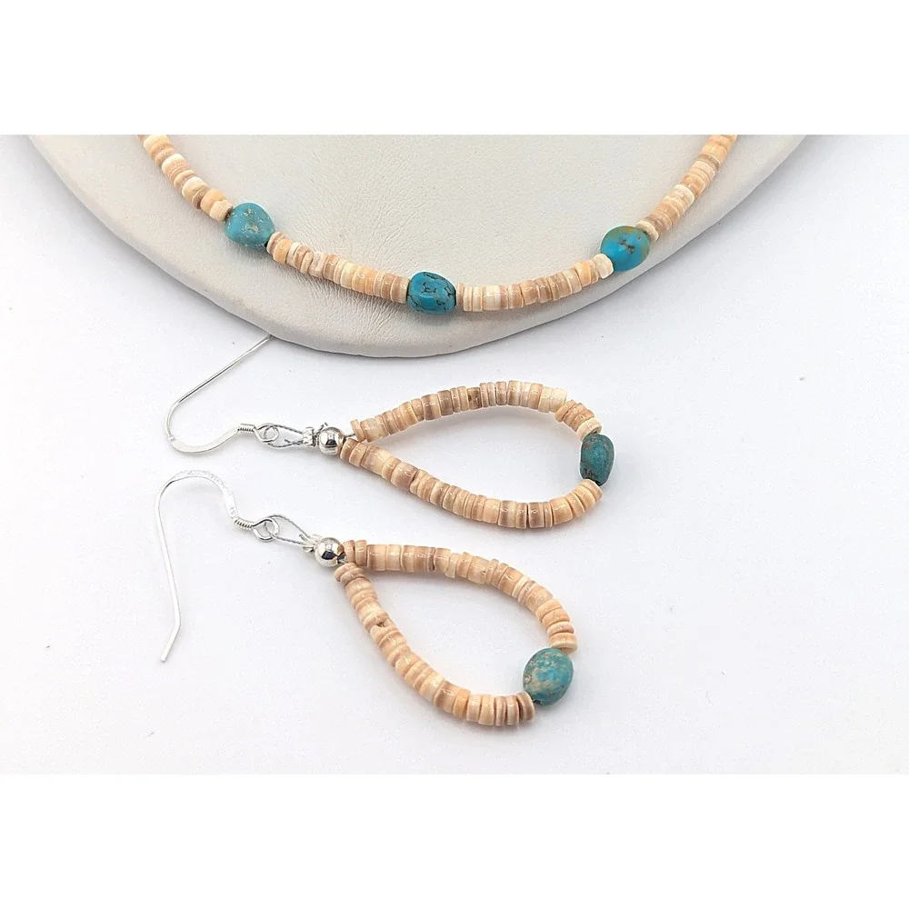 Handmade Natural Turquoise Necklace Earrings‎ Navajo Jewelry Set ***
